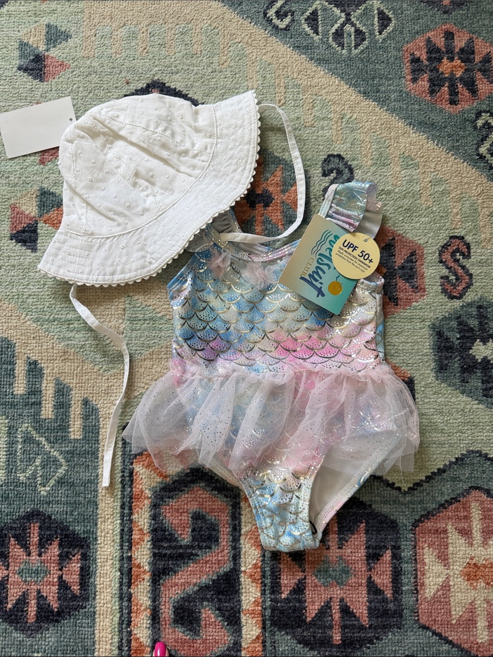 Baby One-Piece Swimsuit with Tulle Skirt - Pastel Mermaid